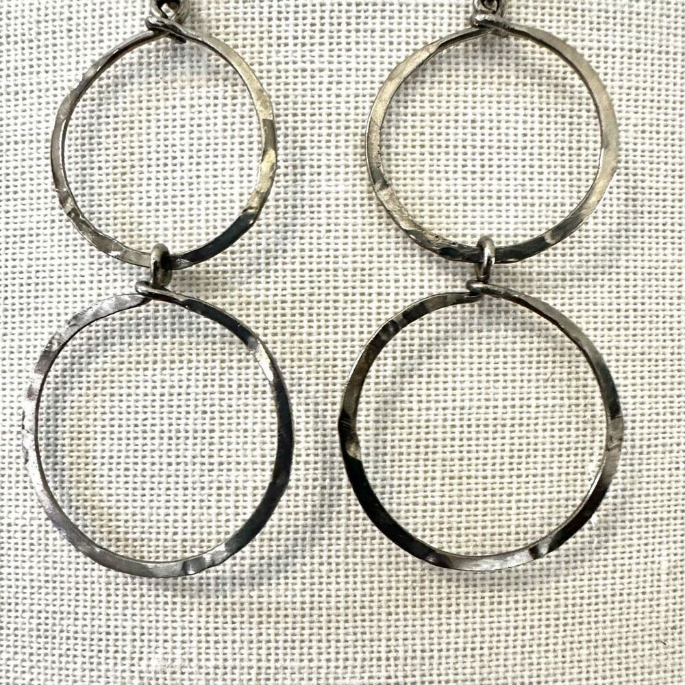 Silver tone double circle drop earrings